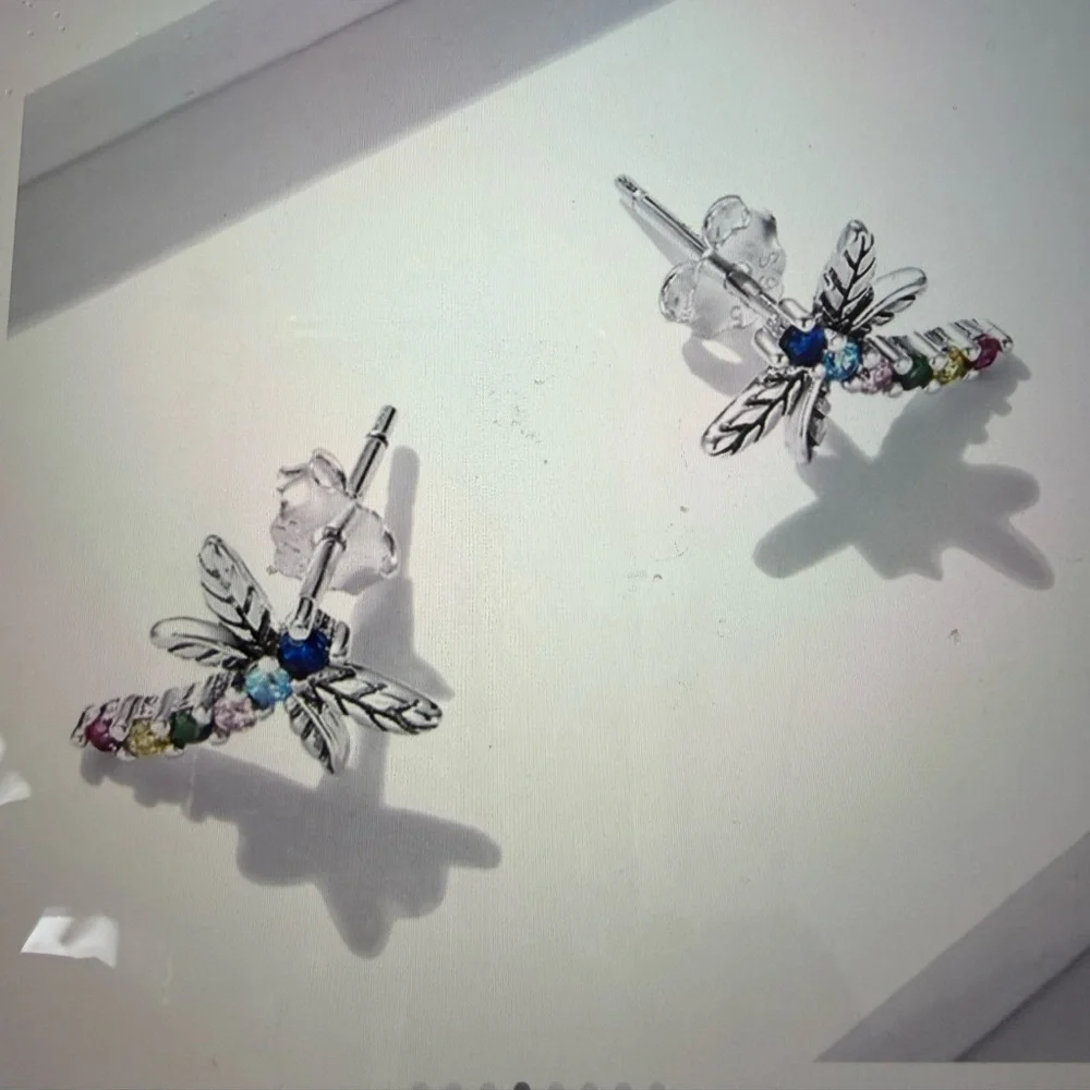 925 Sterling Silver Colorful Zircon Dragonfly Earrings